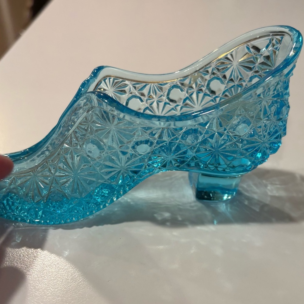 Vintage Fenton Blue Glass Women Shoe - Picture 5 of 7